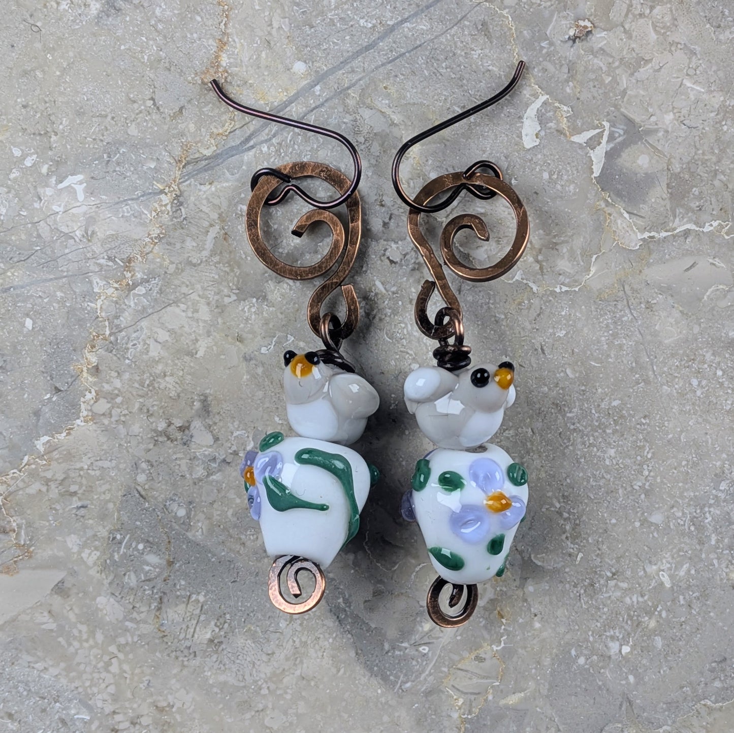 White Dove on Spring Flower Earrings