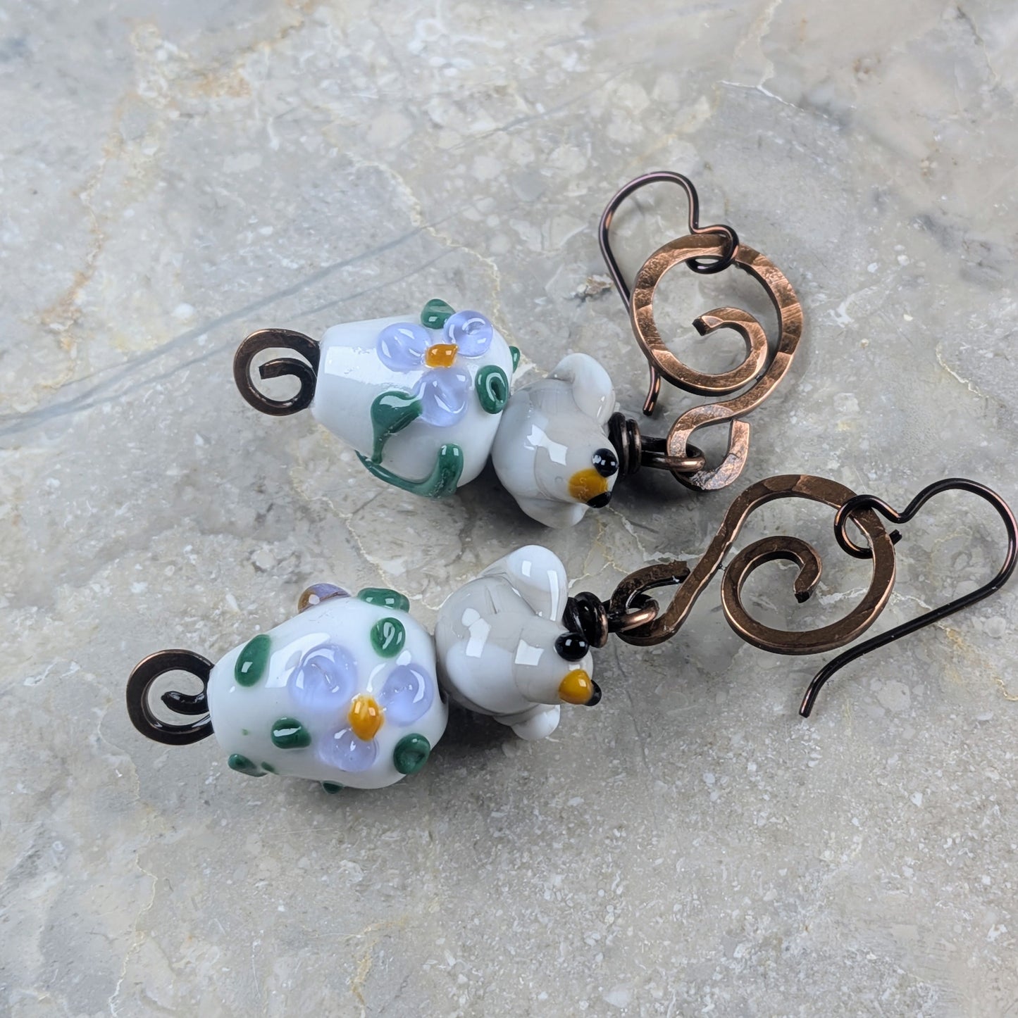 White Dove on Spring Flower Earrings