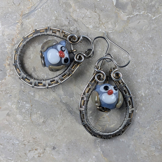 Woven Owl Earrings in Silver