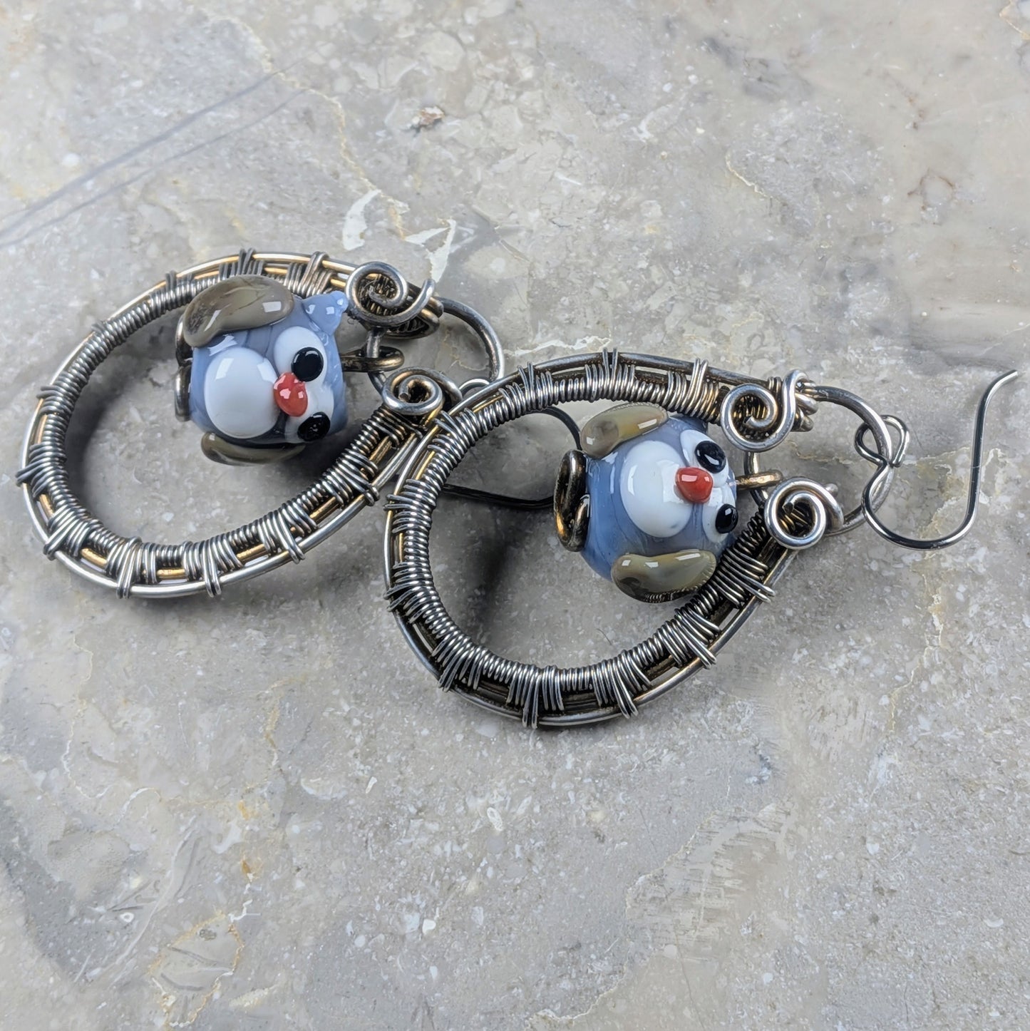 Woven Owl Earrings in Silver