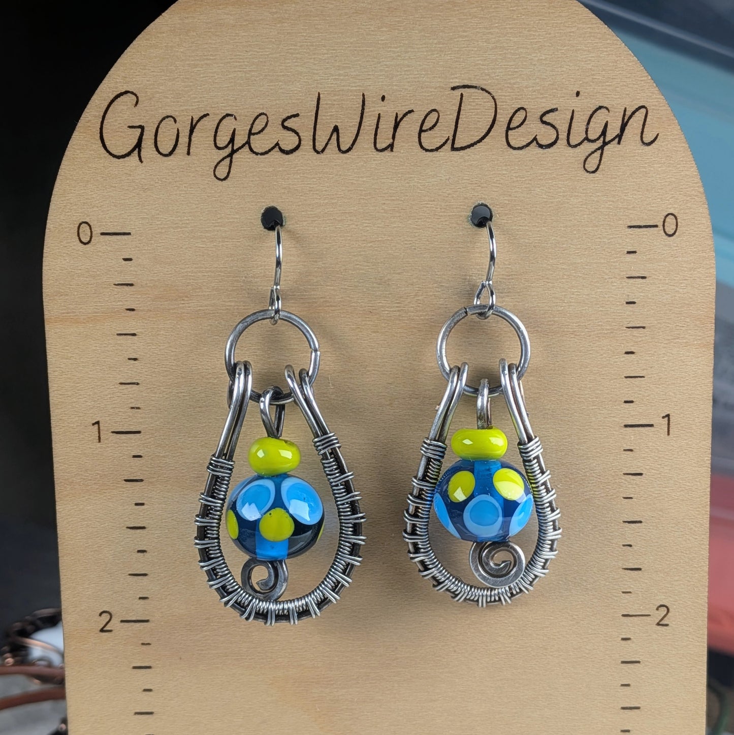 Gun Silver Earrings with Handmade Glassblown Beads