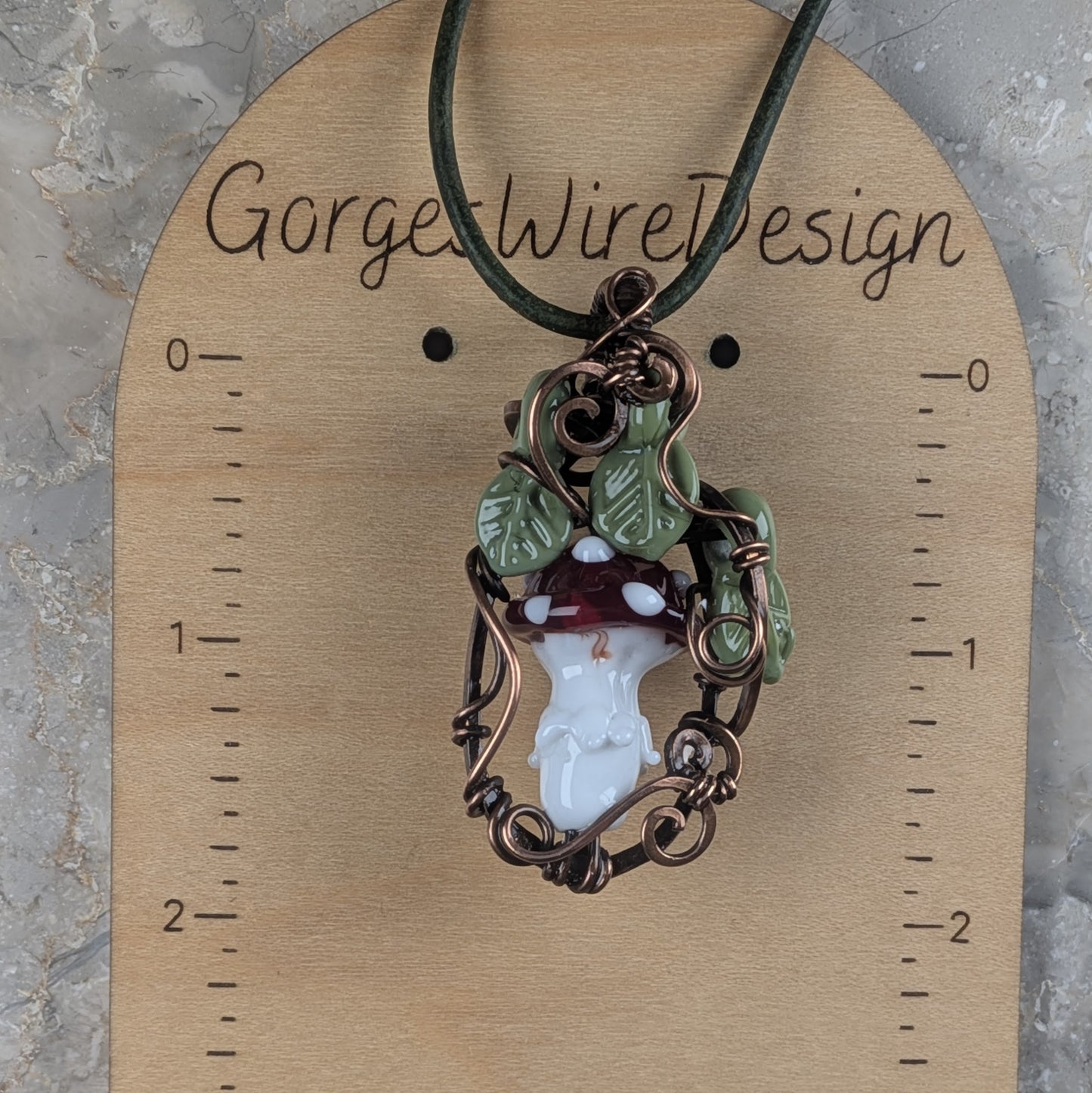 Red Mushroom Necklace with Small Glass Beads