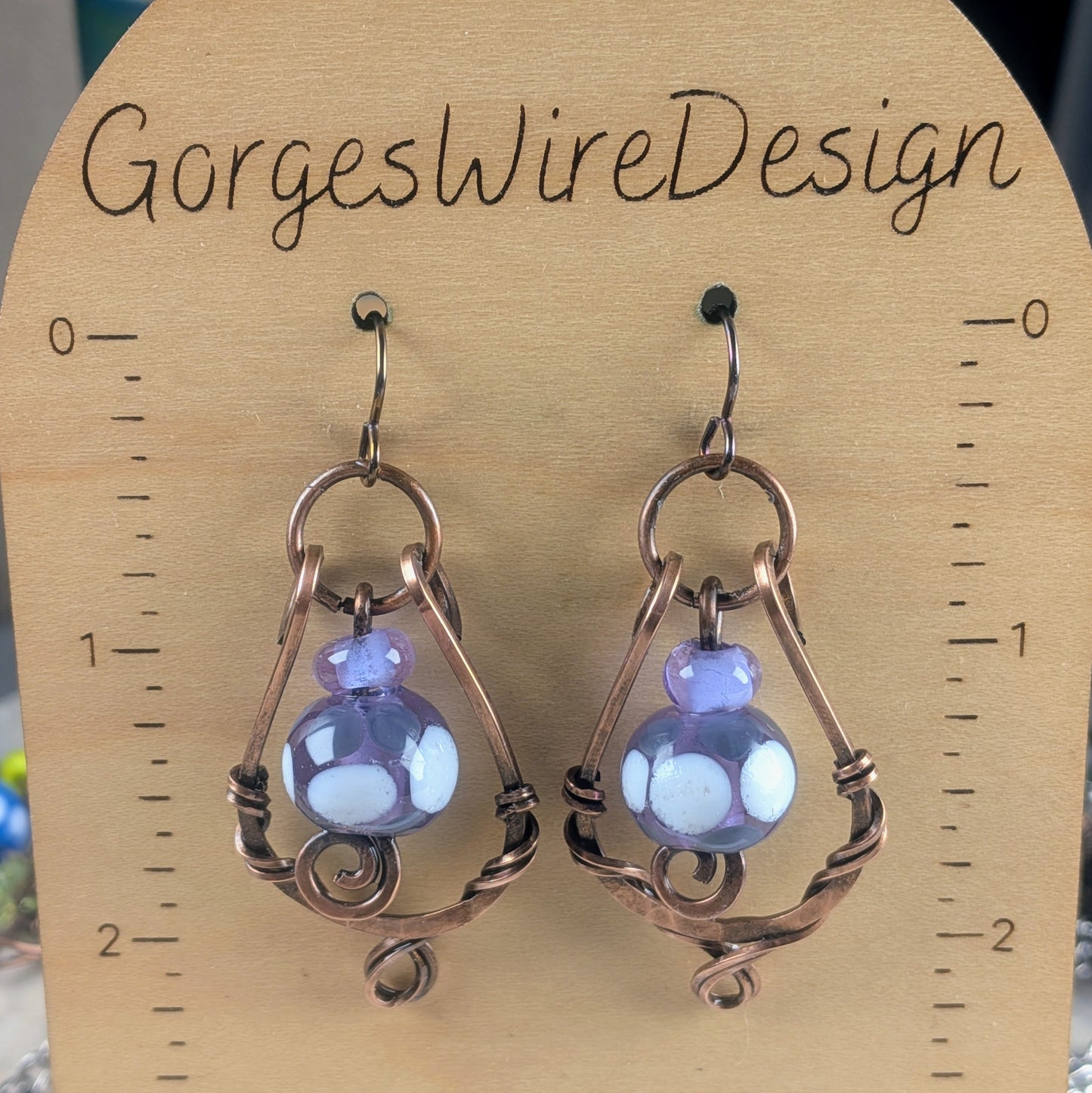 Darkened Copper Dangle Earrings with Handmade Glass Beads
