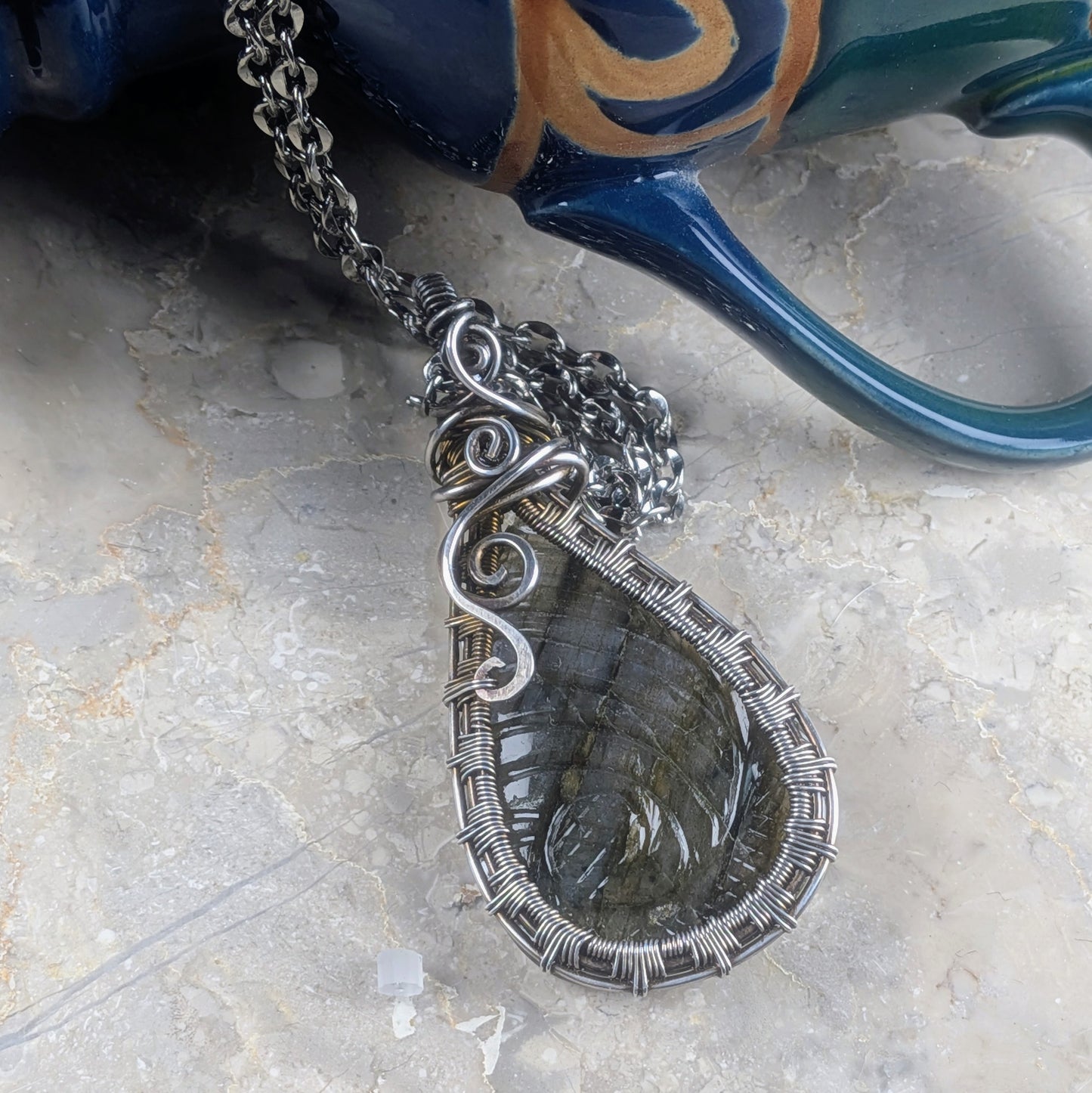 Carved Labradorite Necklace in Silver