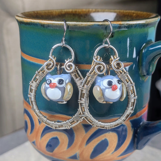 Woven Owl Earrings in Silver