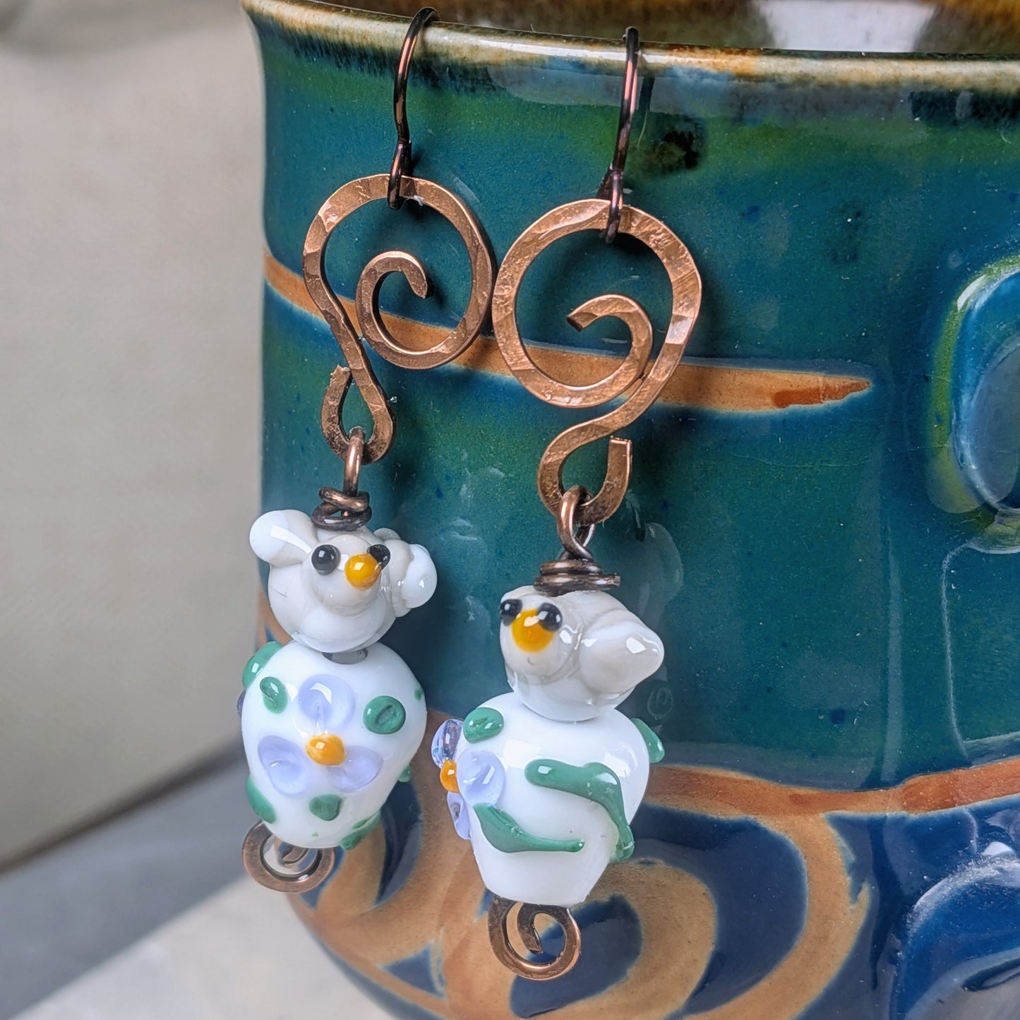 White Dove on Spring Flower Earrings