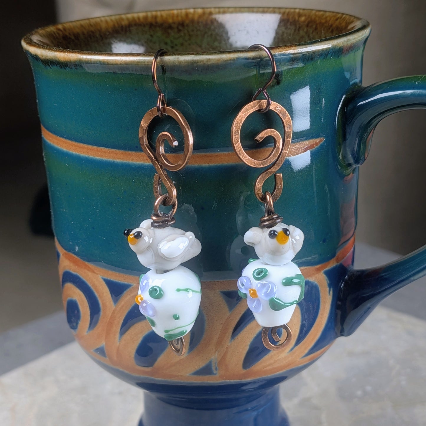 White Dove on Spring Flower Earrings