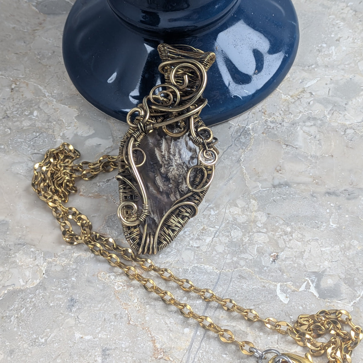 Shifting Sands: Purple Moss Agate in Brass