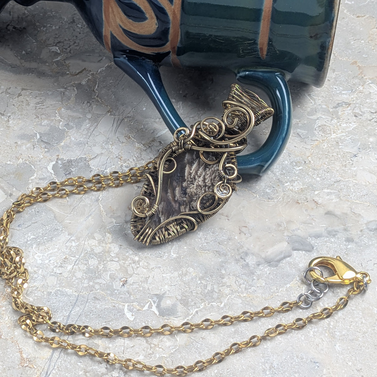 Shifting Sands: Purple Moss Agate in Brass
