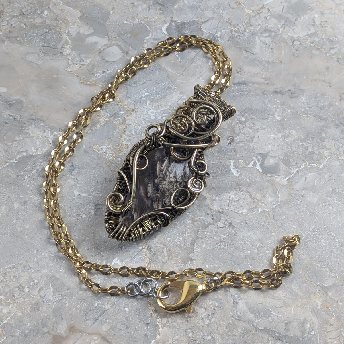 Shifting Sands: Purple Moss Agate in Brass