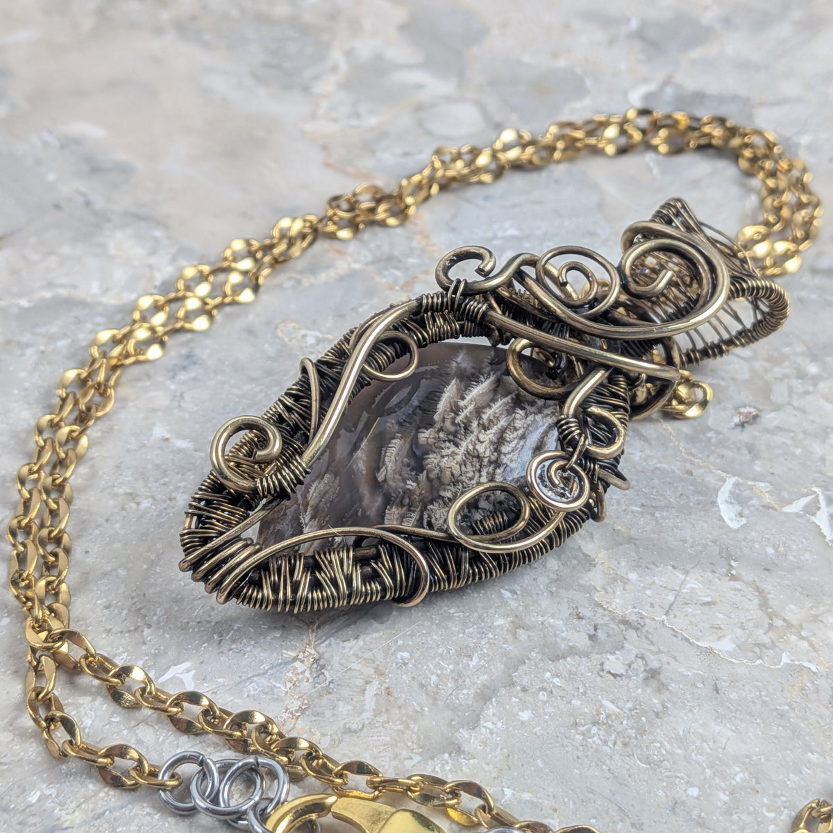 Shifting Sands: Purple Moss Agate in Brass