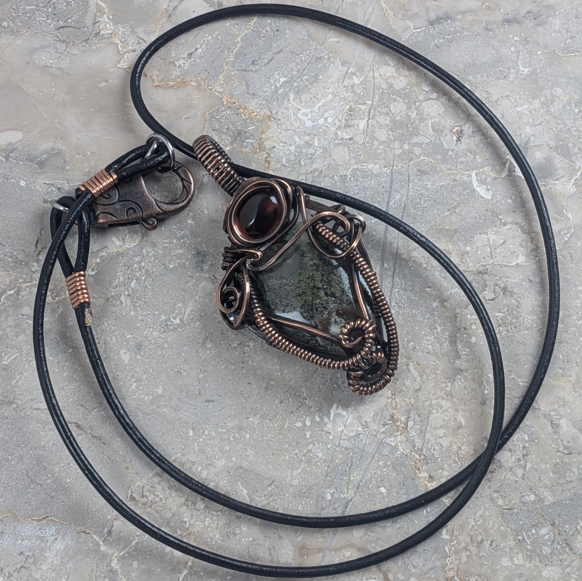 Hidden Forest: Moss Agate & Garnet in Copper