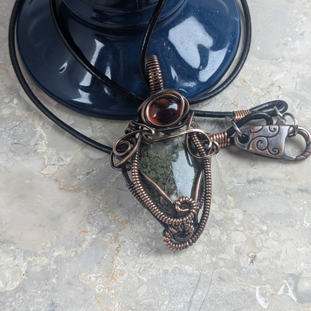 Hidden Forest: Moss Agate & Garnet in Copper