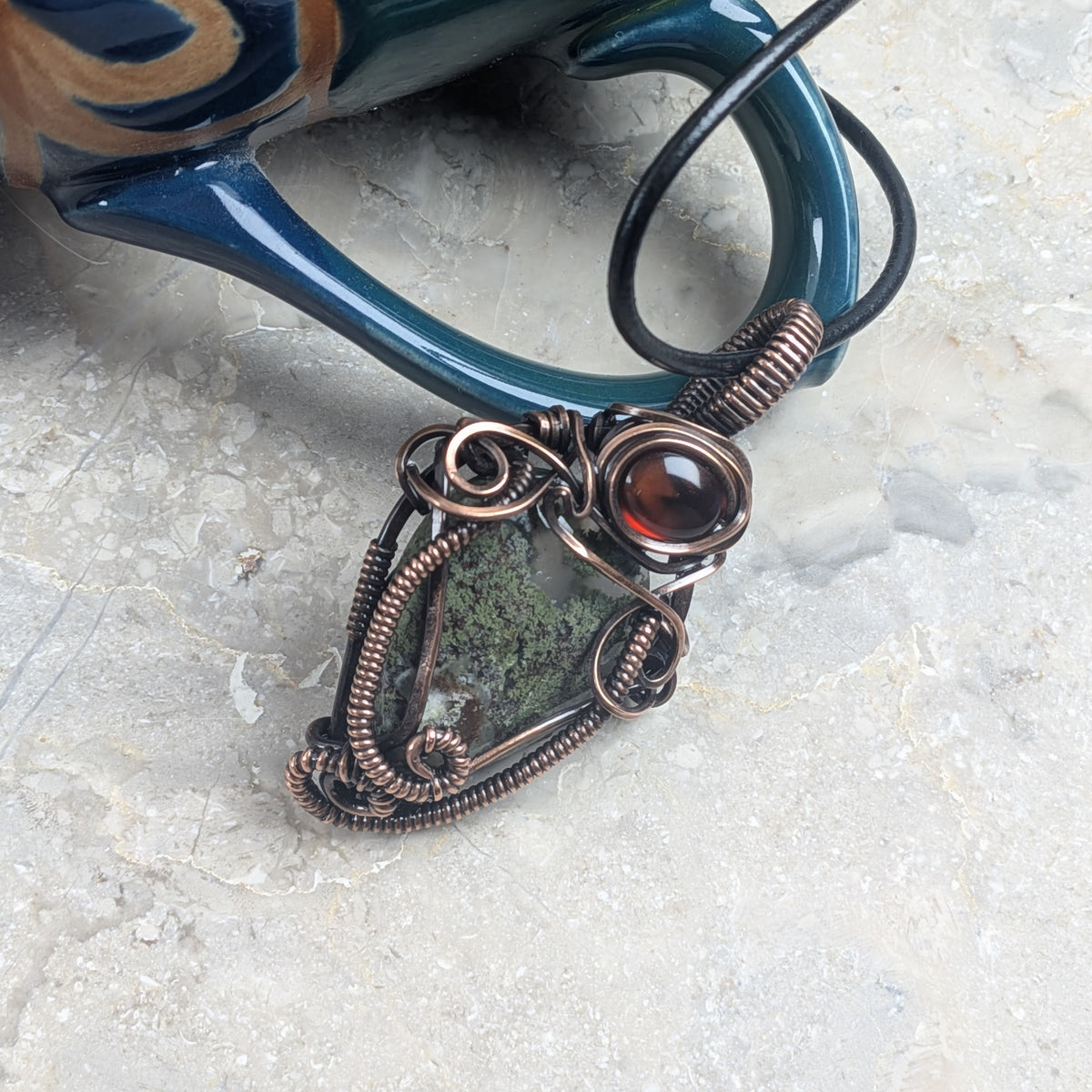 Hidden Forest: Moss Agate & Garnet in Copper