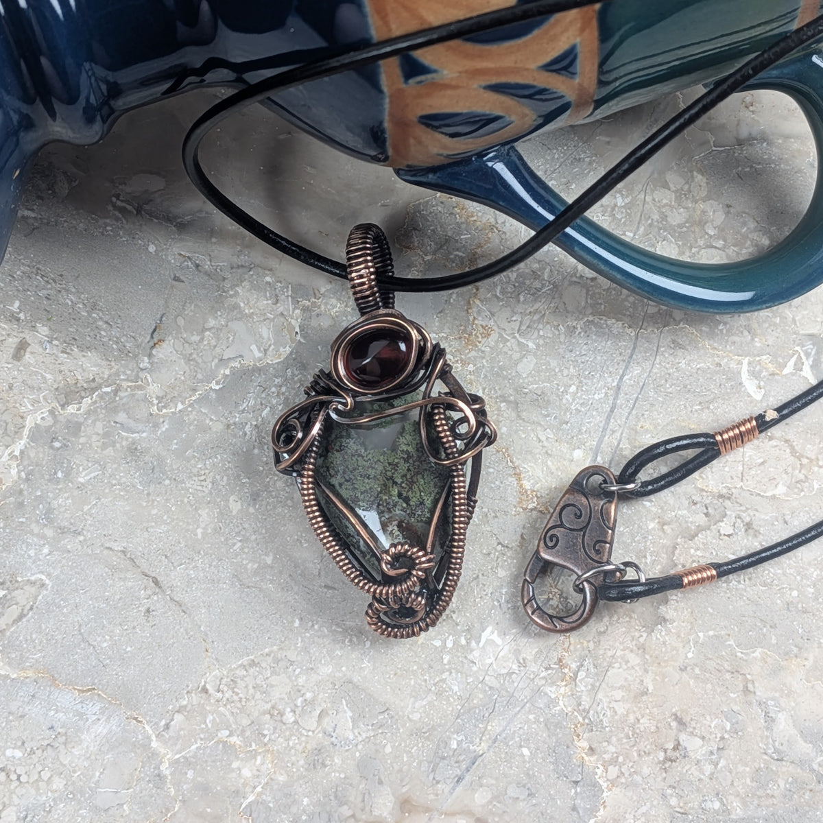 Hidden Forest: Moss Agate & Garnet in Copper