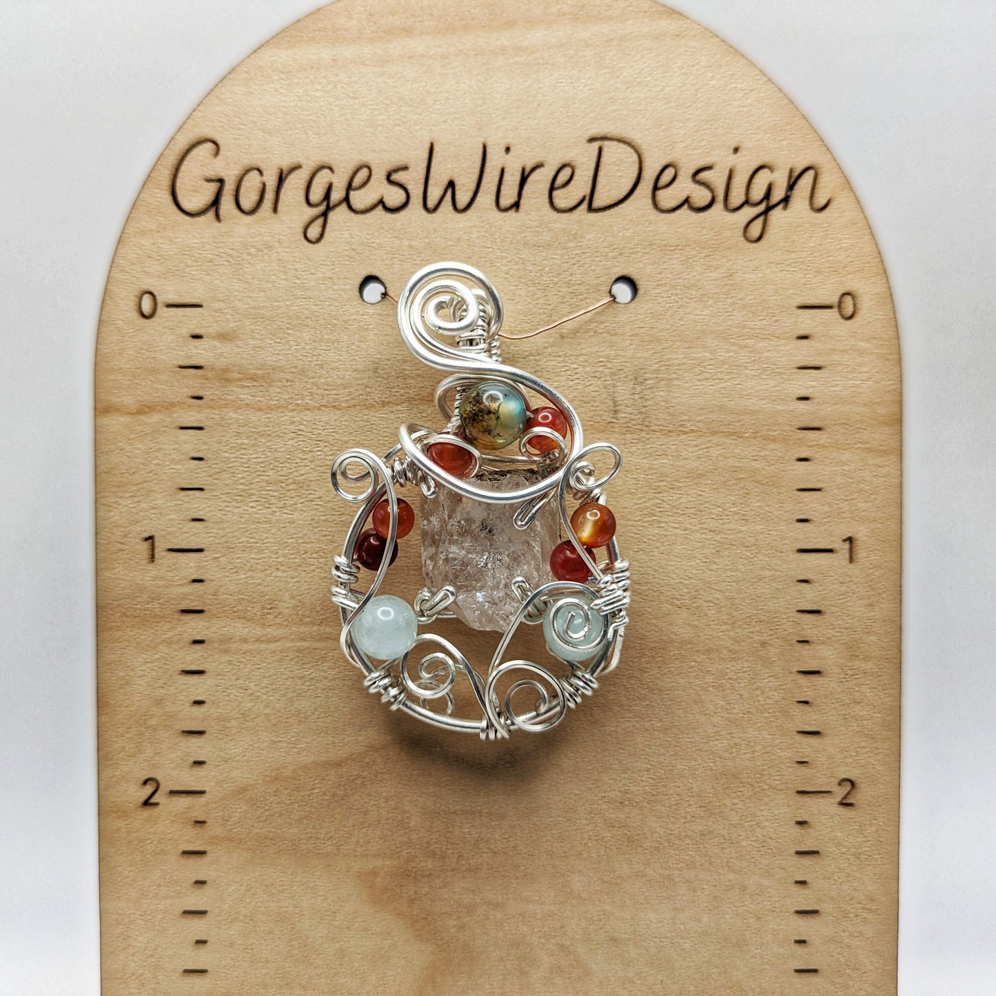 Herkimer Diamond Silver Pendant, Agate bead accent with fall colors, Fall Pendant Gift, for mom, ethically sourced stones from Herkimer NY