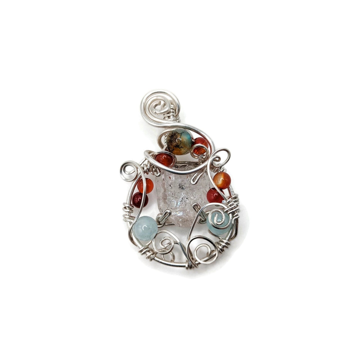 Herkimer Diamond Silver Pendant, Agate bead accent with fall colors, Fall Pendant Gift, for mom, ethically sourced stones from Herkimer NY