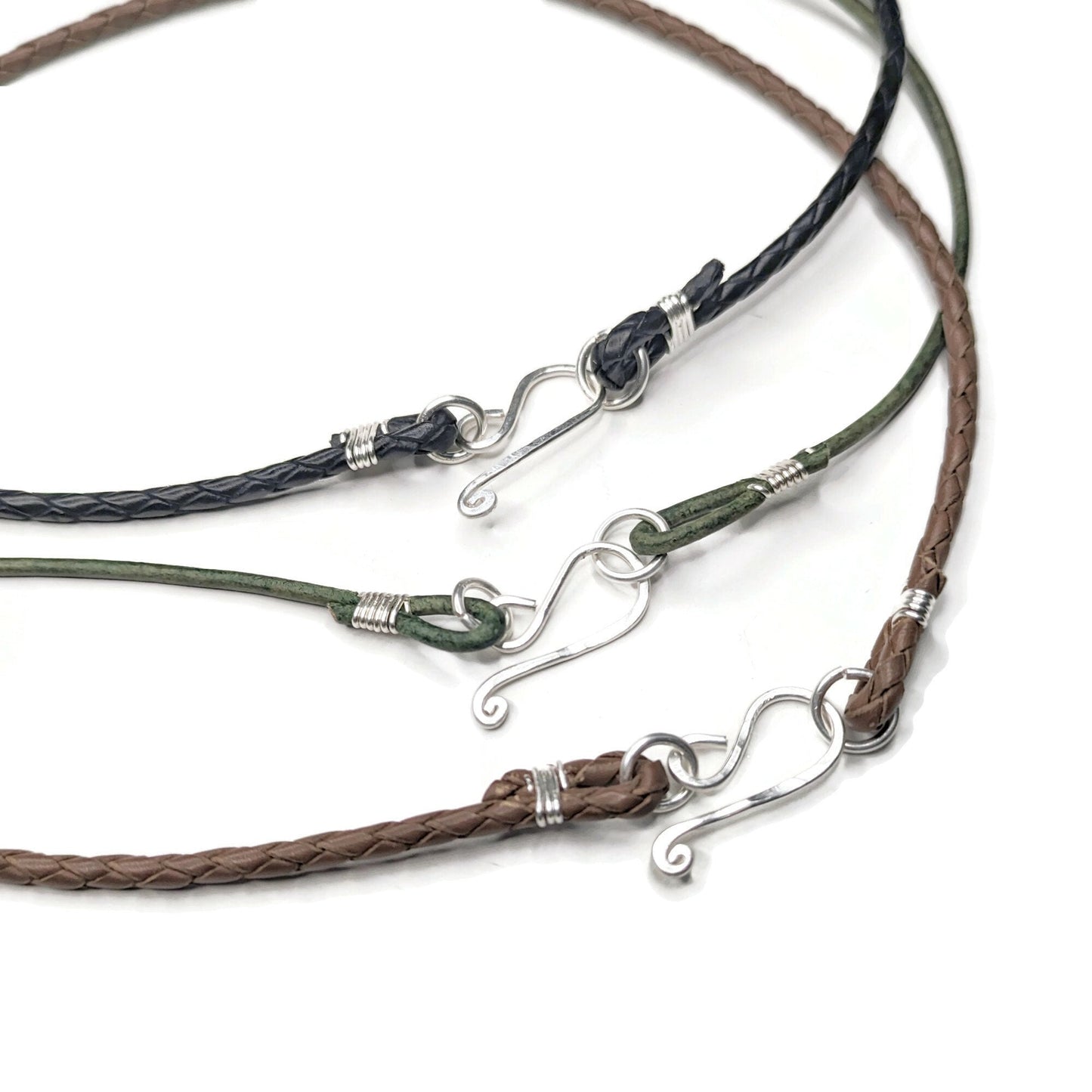 Custom Length Leather or Cotton Cord Necklace, 2mm Thick Genuine Leather, Genuine Woven Cotton, Made to Order Braided Bolo Necklace