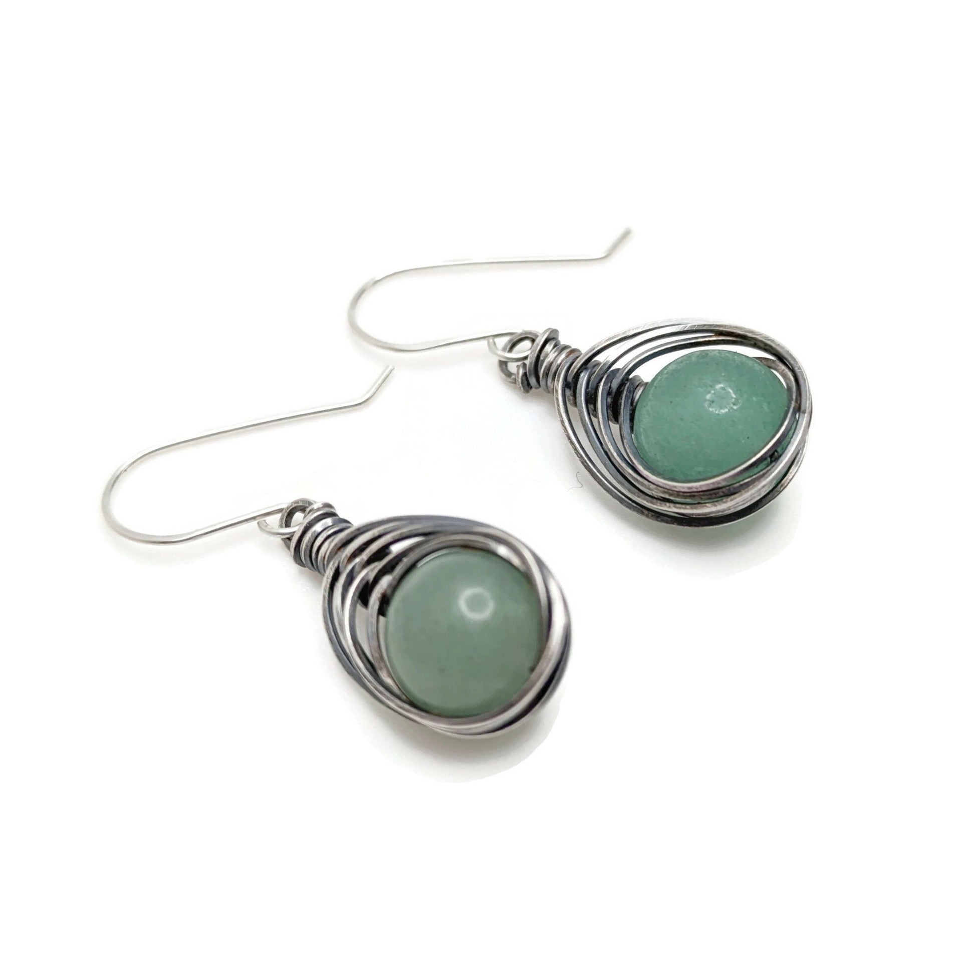 Short Silver Herringbone Dangle Drop Earrings, Fall Themed Jewelry, Witchy Boho Dangle Earrings in Silver, Sterling Silver Ear Hooks