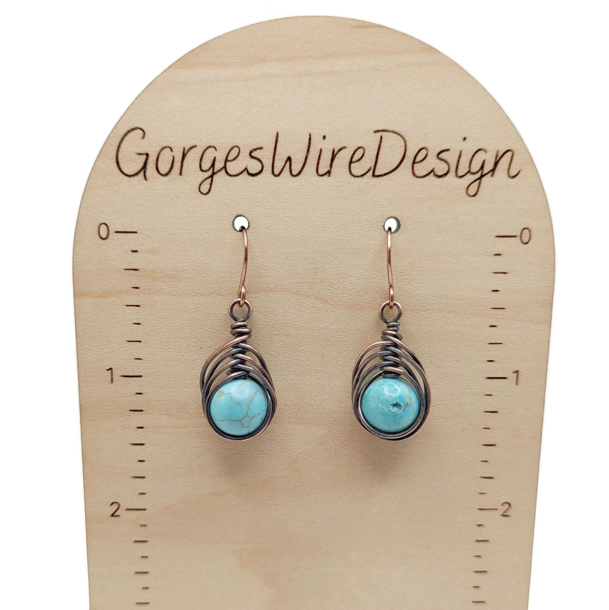 Short Blue Herringbone Dangle Drop Earrings, Turquoise Blue Dyed Howlite, Witchy Boho Dangle Earrings Top Gift, for Daughter, for Wife