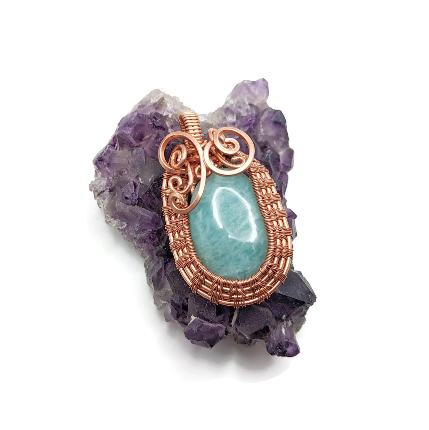 Blue Amazonite Pendant in Copper, Elegant Copper Necklace, Bright Statement Jewelry Gift Idea, for March Birthday, for April Birthday