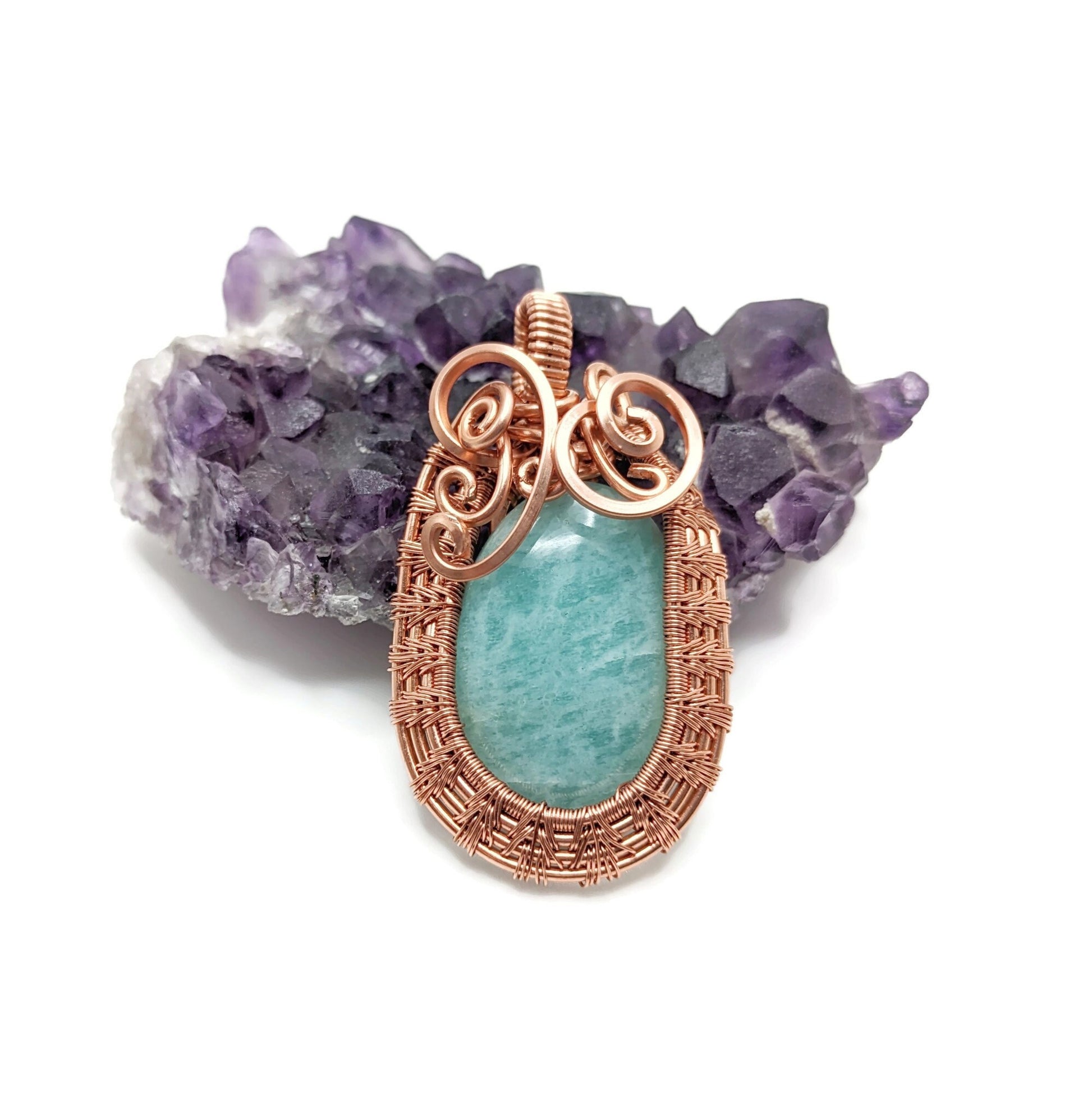 Blue Amazonite Pendant in Copper, Elegant Copper Necklace, Bright Statement Jewelry Gift Idea, for March Birthday, for April Birthday