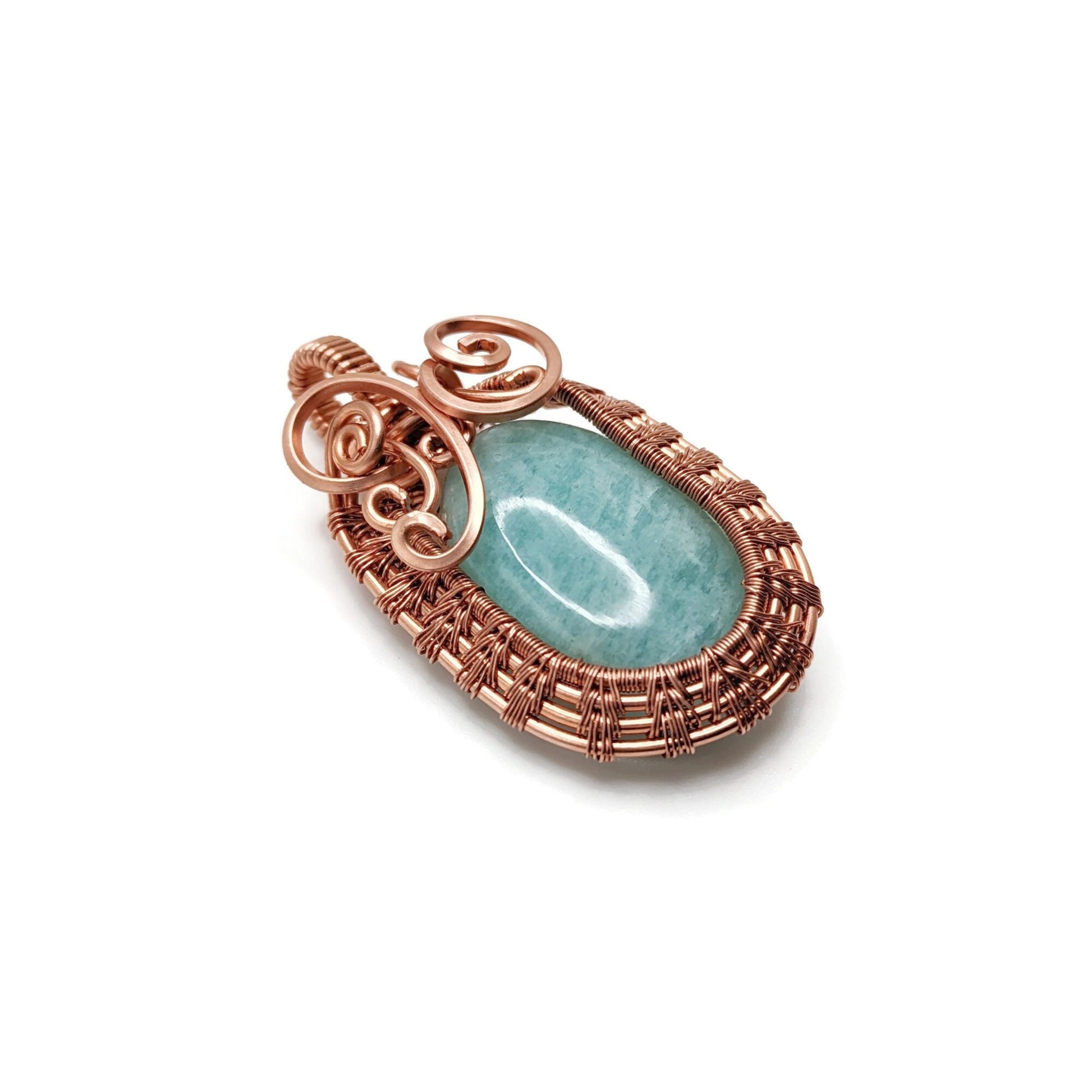 Blue Amazonite Pendant in Copper, Elegant Copper Necklace, Bright Statement Jewelry Gift Idea, for March Birthday, for April Birthday