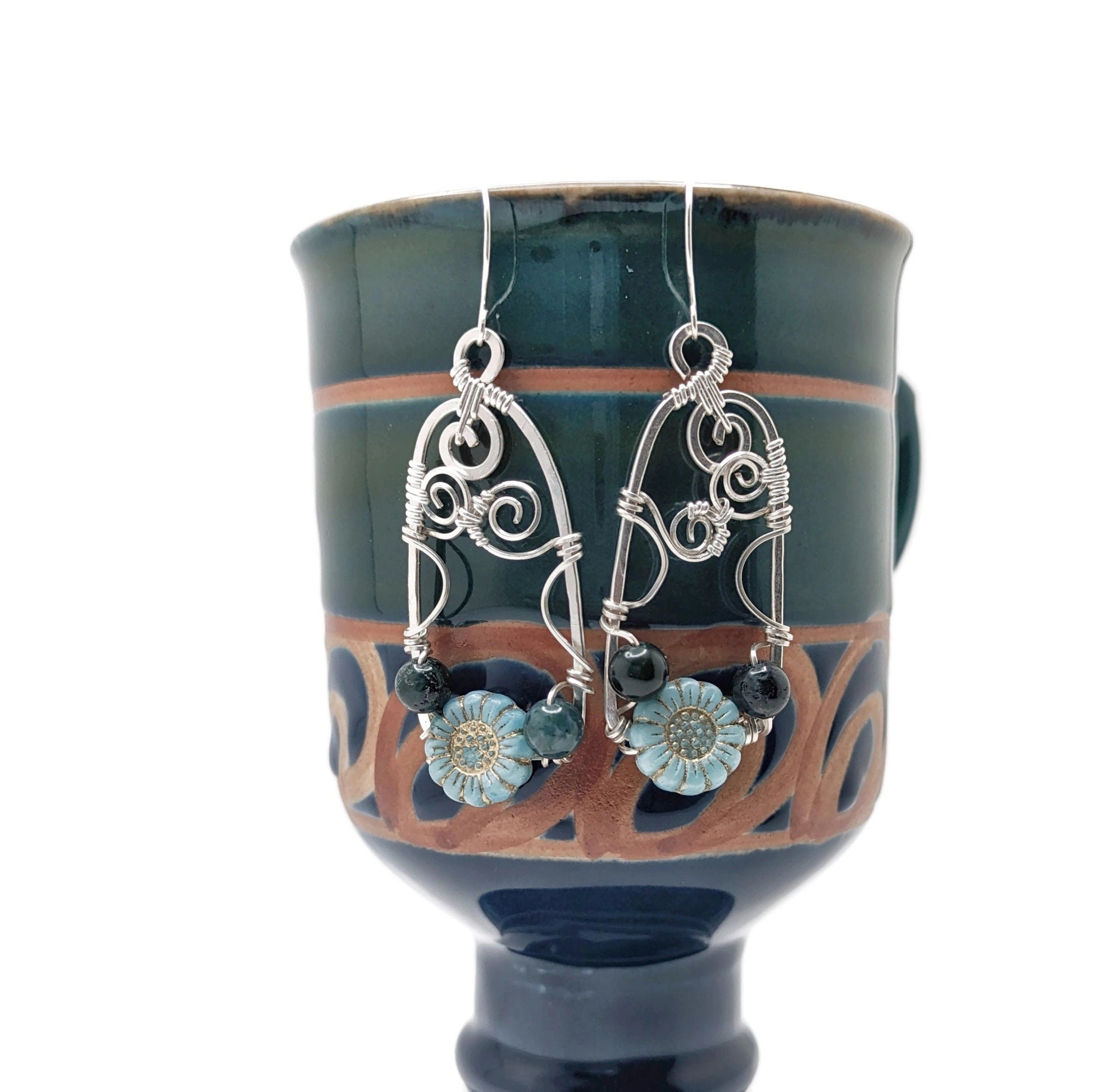 Whimsical Fairy Earrings, Blue Wildflower Dangle Drop Earrings, Spring Earrings Gift Idea, for Mom, for Mothers Day