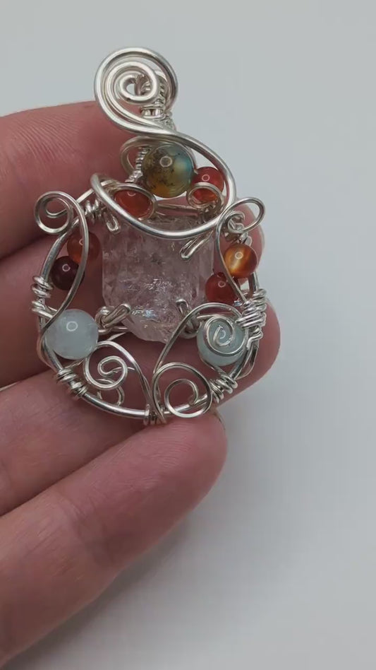 Herkimer Diamond Silver Pendant, Agate bead accent with fall colors, Fall Pendant Gift, for mom, ethically sourced stones from Herkimer NY