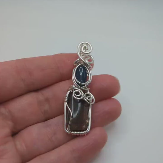 Sunstone and Kyanite Pendant in Silver, Silver Gemstone Jewelry Gift Idea, for Midsummer, for September Birthday
