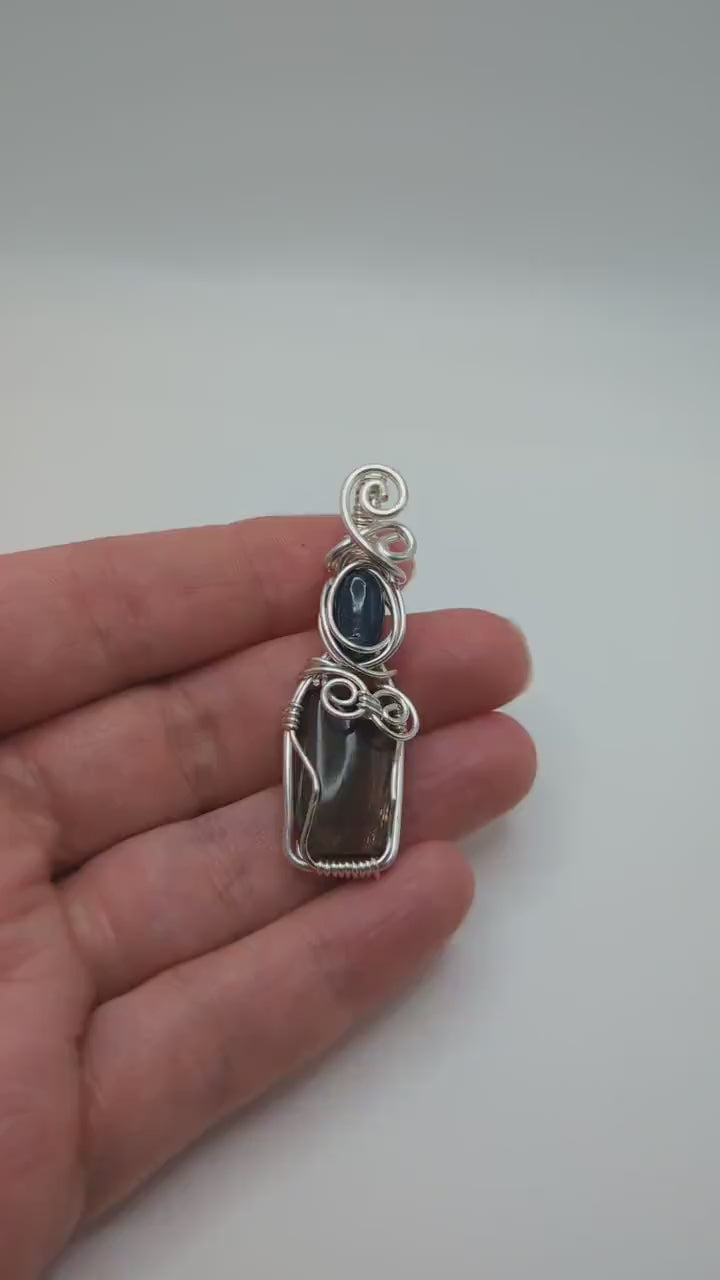 Sunstone and Kyanite Pendant in Silver, Silver Gemstone Jewelry Gift Idea, for Midsummer, for September Birthday