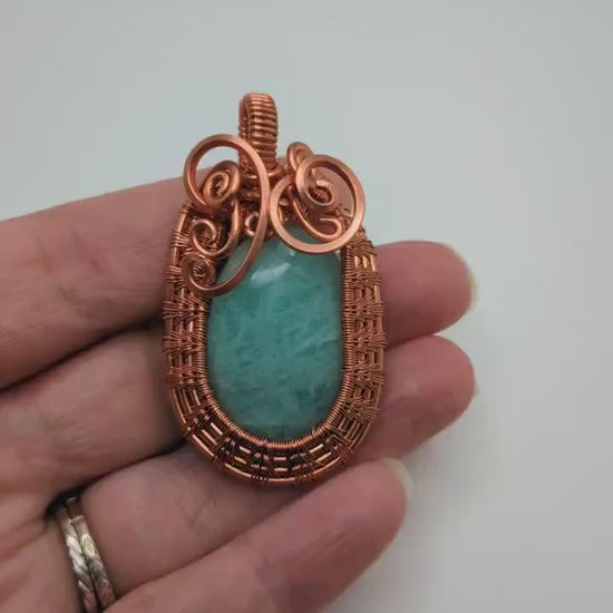 Blue Amazonite Pendant in Copper, Elegant Copper Necklace, Bright Statement Jewelry Gift Idea, for March Birthday, for April Birthday