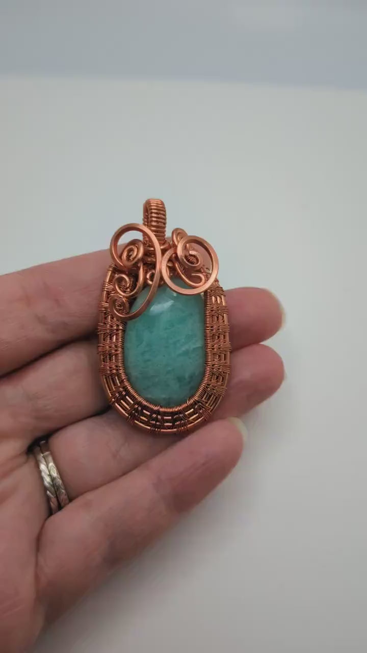 Blue Amazonite Pendant in Copper, Elegant Copper Necklace, Bright Statement Jewelry Gift Idea, for March Birthday, for April Birthday