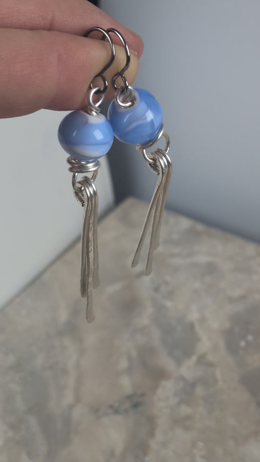 Baby Blue Silver Fringe Earrings