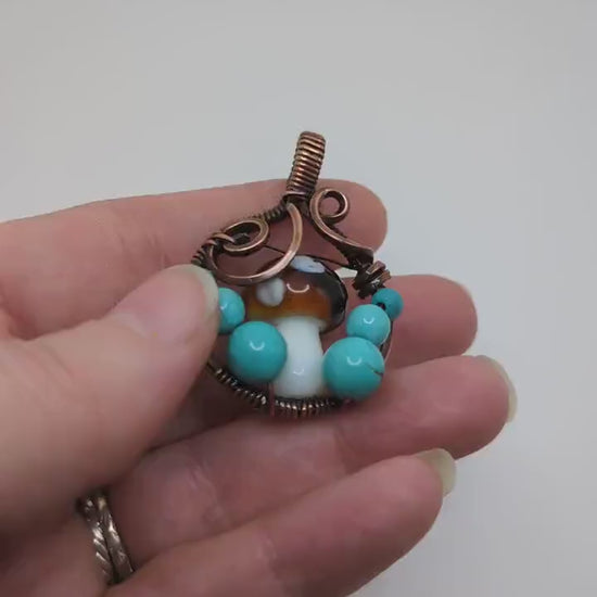Blue Mushroom Copper Pendant, Mushroom Pendant with Blue Howlite, Minimalist Mushroom Pendant, Mushroom Gift Idea, for Sister, for Coworker
