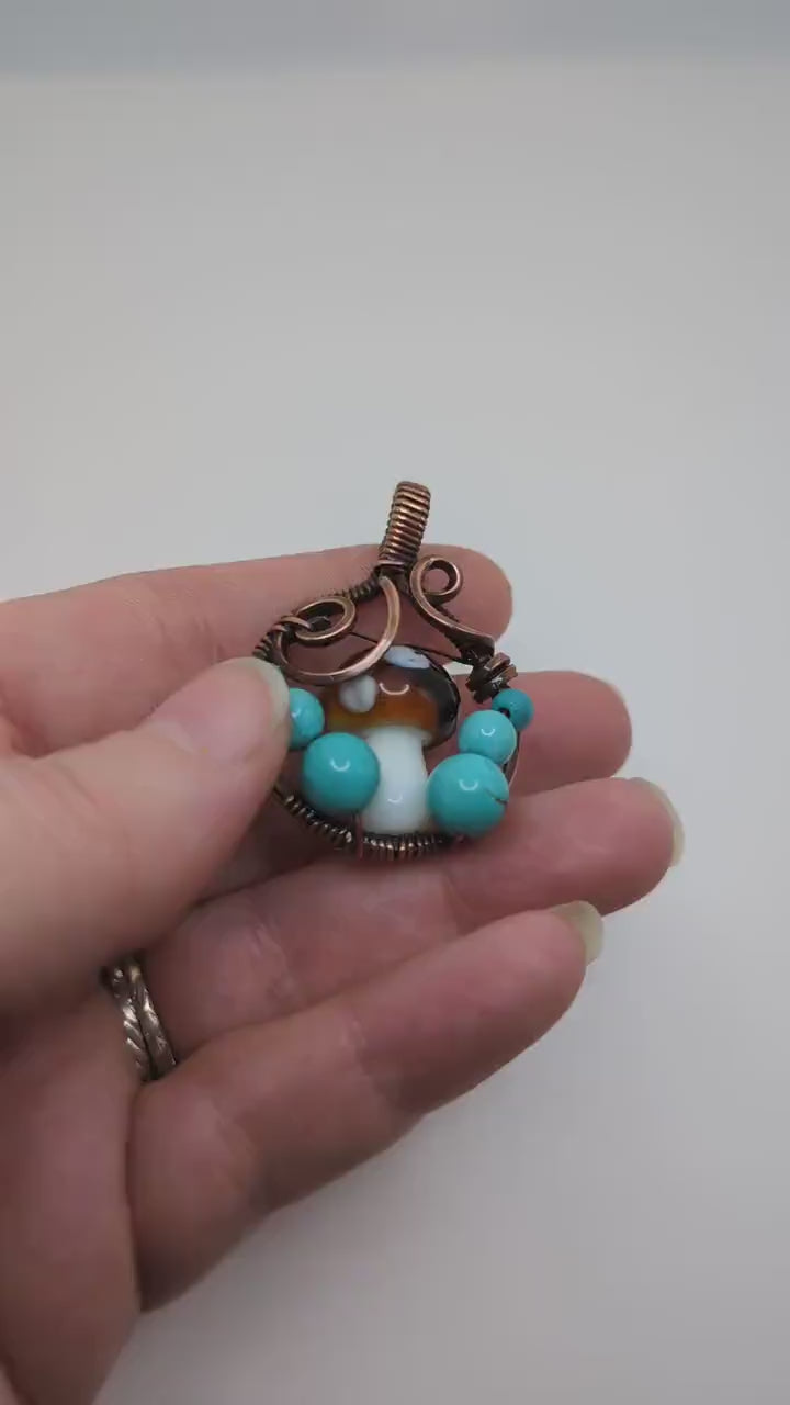 Blue Mushroom Copper Pendant, Mushroom Pendant with Blue Howlite, Minimalist Mushroom Pendant, Mushroom Gift Idea, for Sister, for Coworker