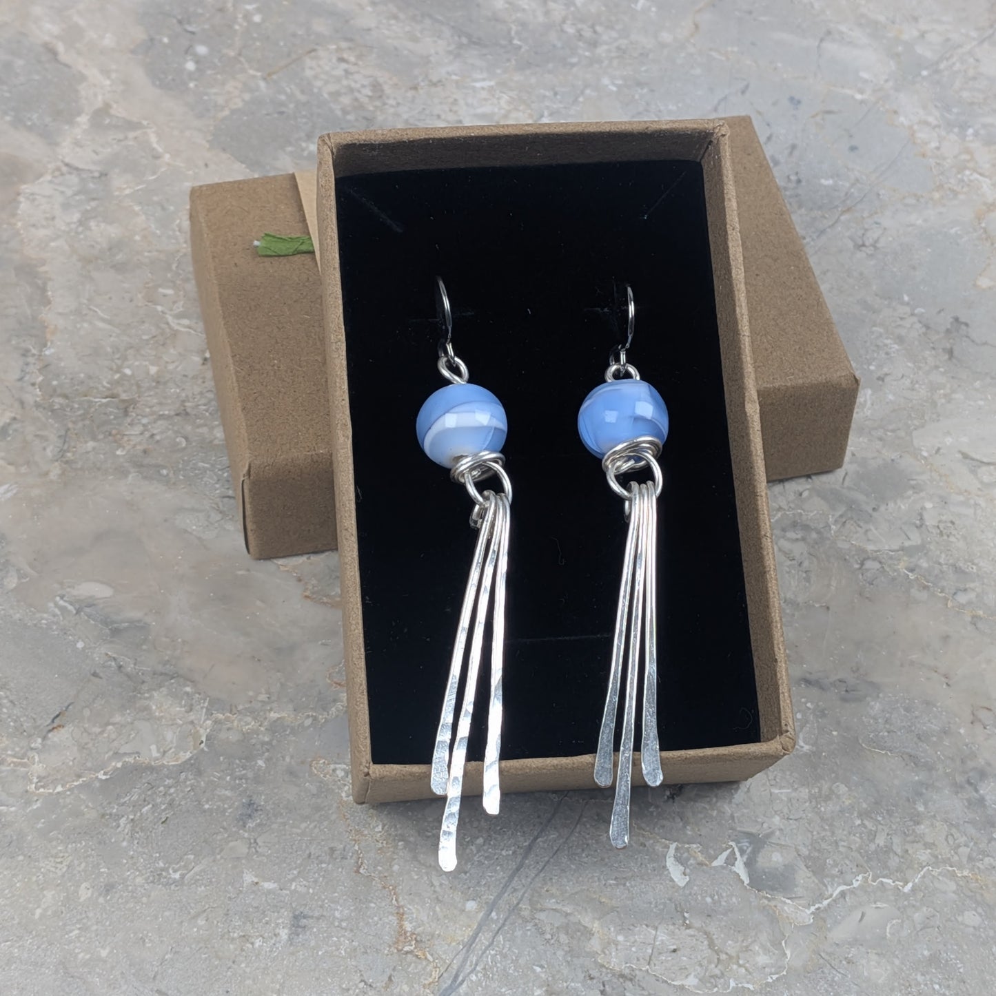 Baby Blue Silver Fringe Earrings
