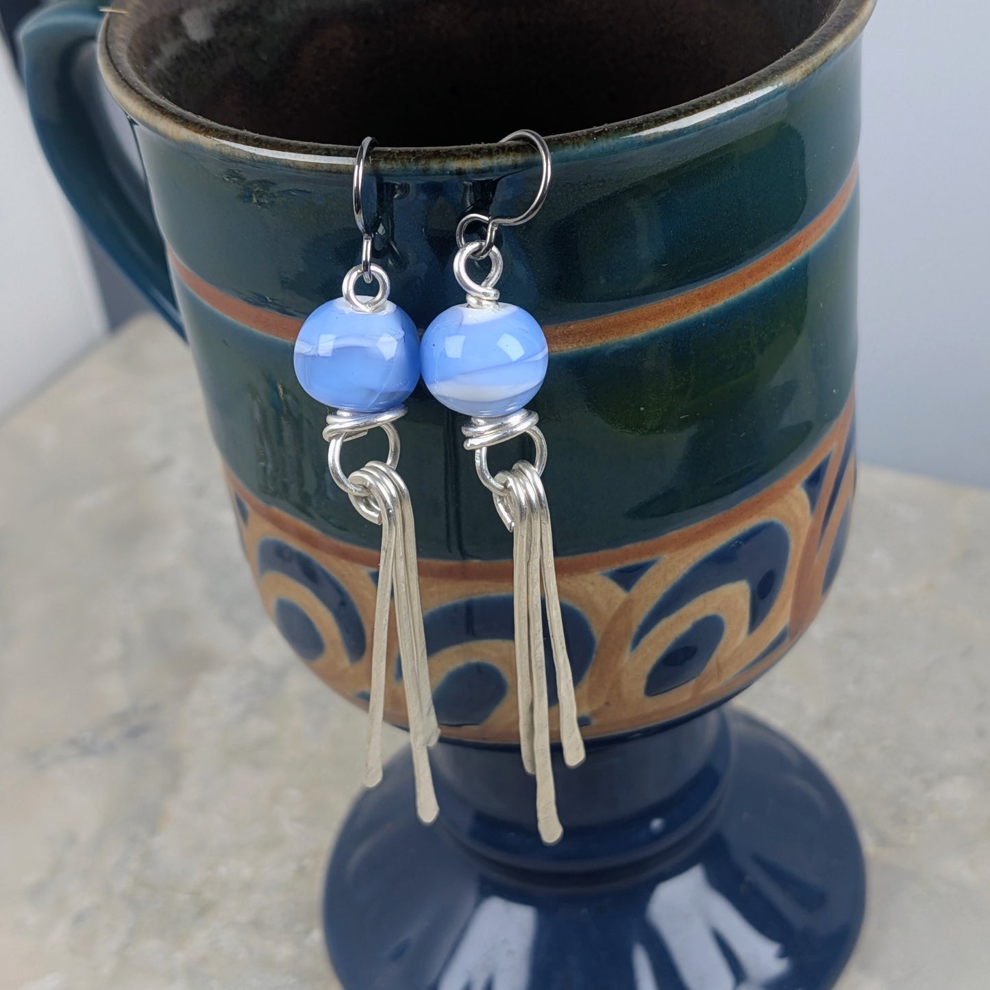 Baby Blue Silver Fringe Earrings
