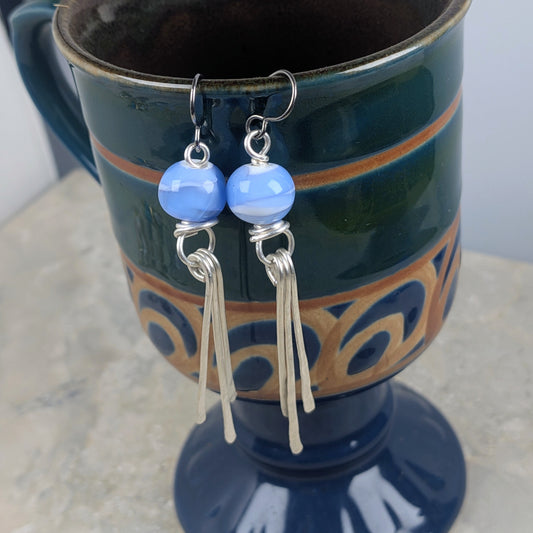 Baby Blue Silver Fringe Earrings