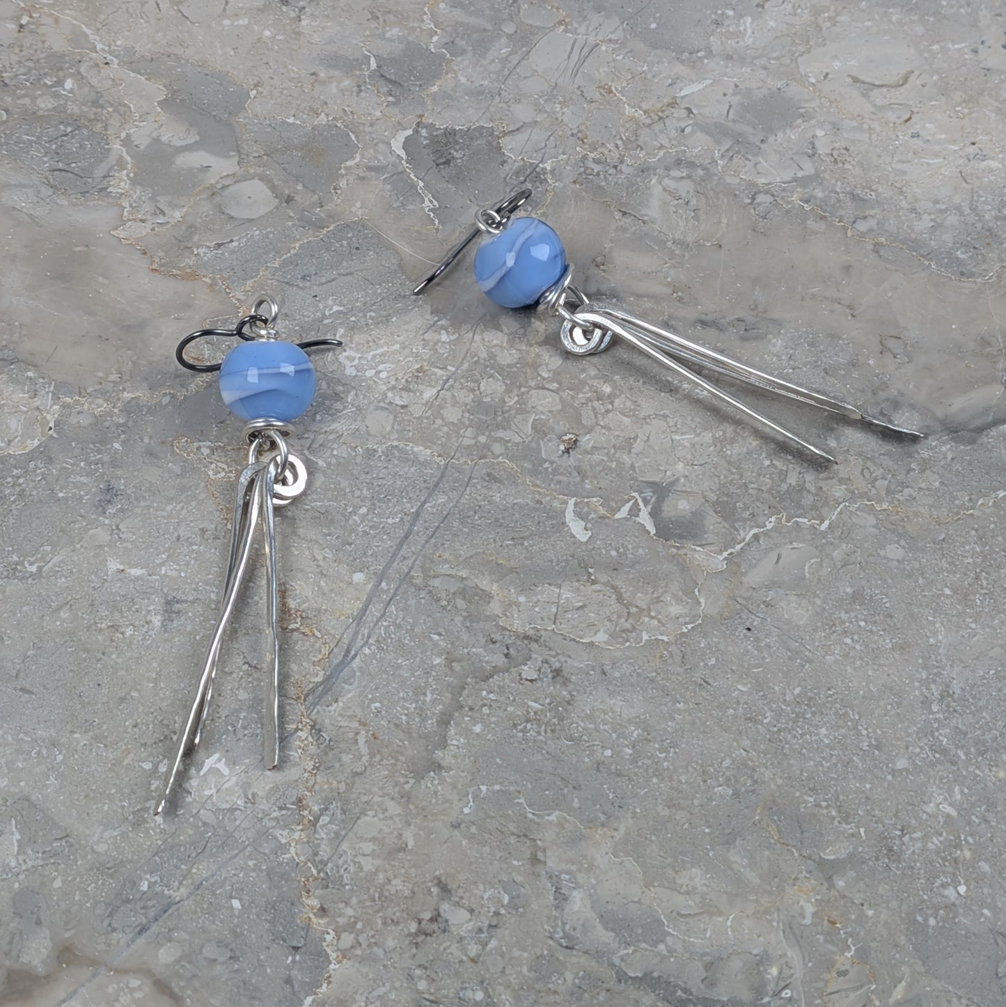 Baby Blue Silver Fringe Earrings