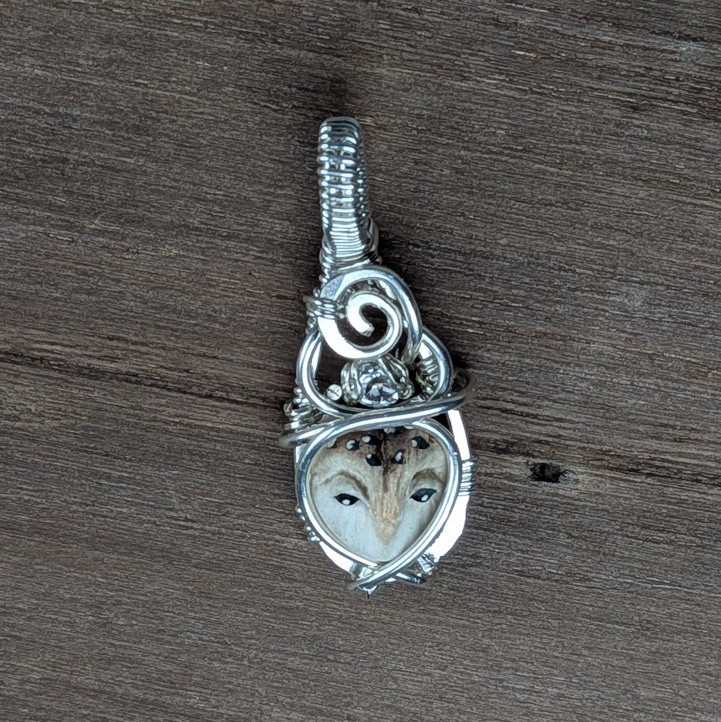 Micro Owl Pendant in Silver with White Topaz