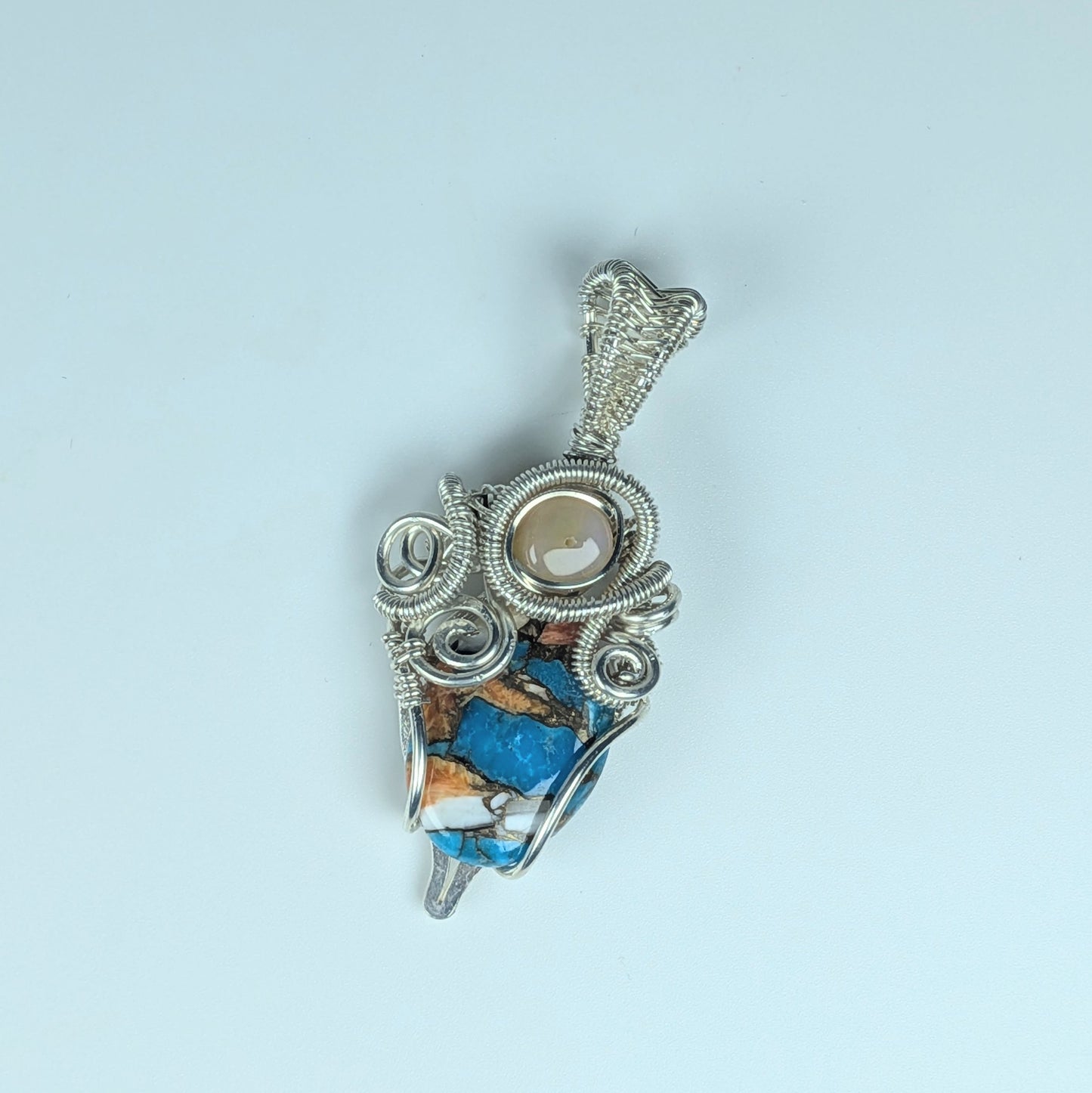Spiny Oyster Turquoise Pendant with Opal Bead