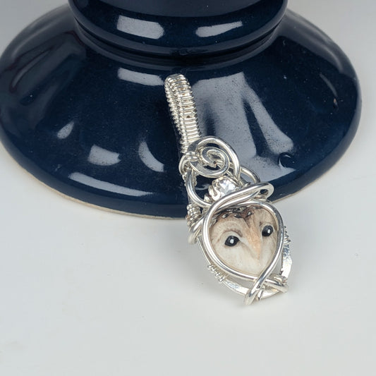 Micro Owl Pendant in Silver with White Topaz