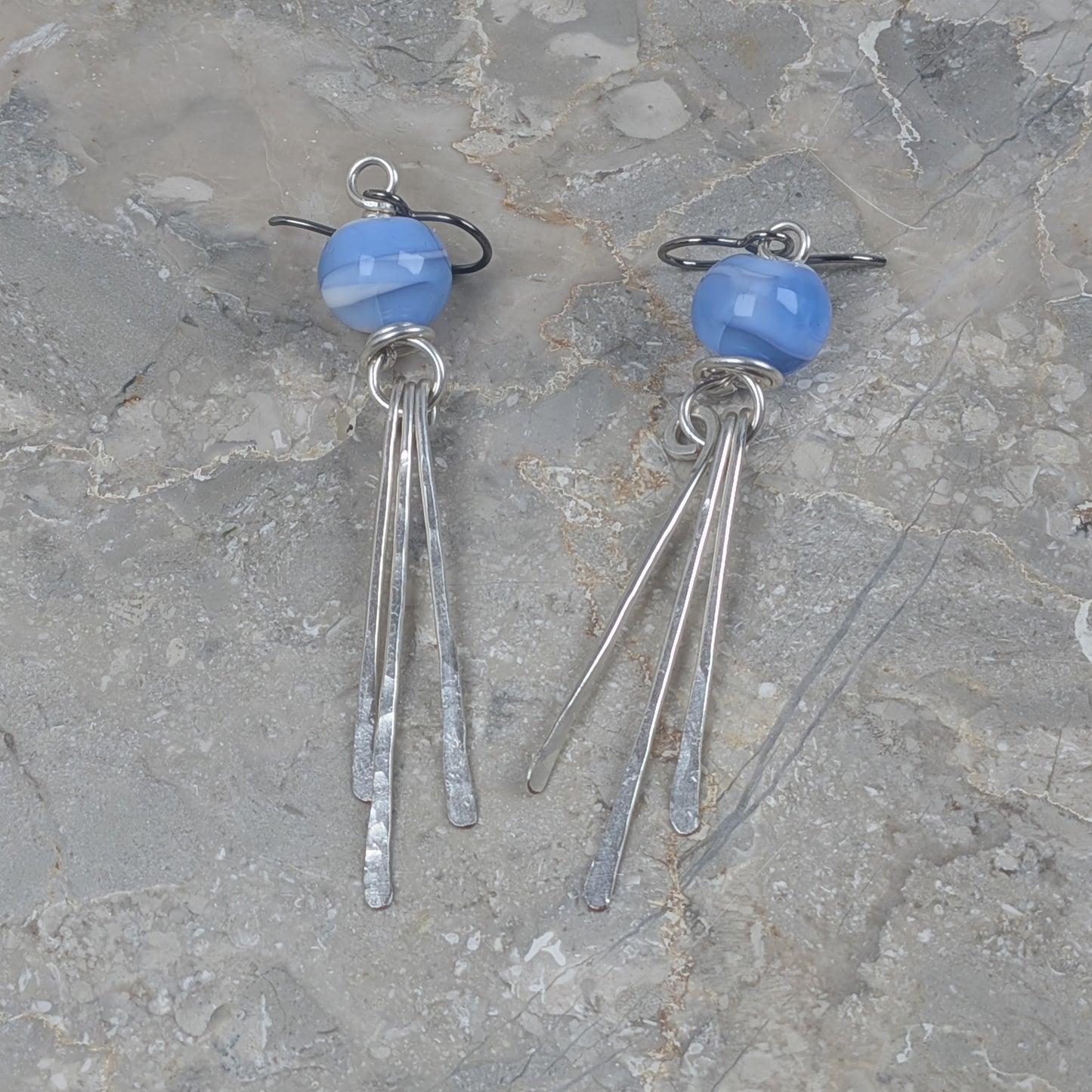 Baby Blue Silver Fringe Earrings