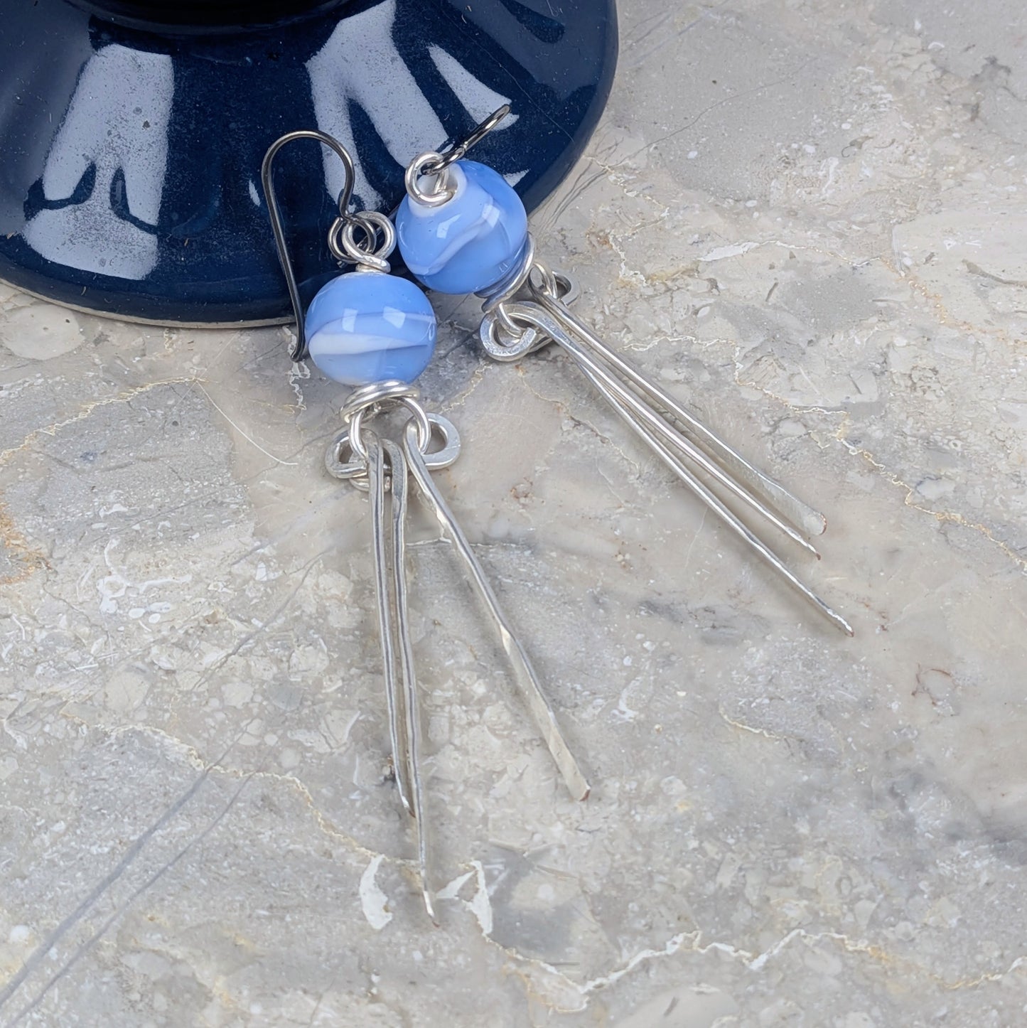 Baby Blue Silver Fringe Earrings