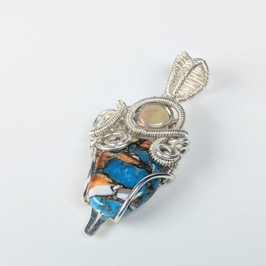 Spiny Oyster Turquoise Pendant with Opal Bead